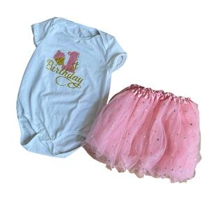 Baby Girl First Birthday outfit Onesie Tutu Skirt Set 2PC 18-24M